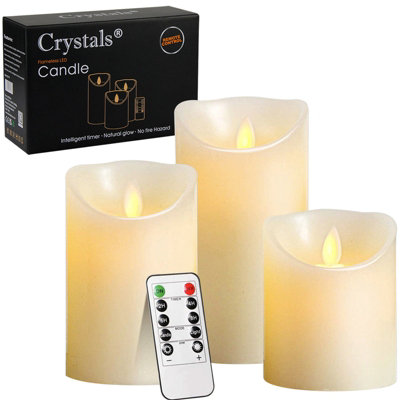 B&Q -  3Pc Flameless Led Candles Real WaxWhite Lights With Remote For Home Décor