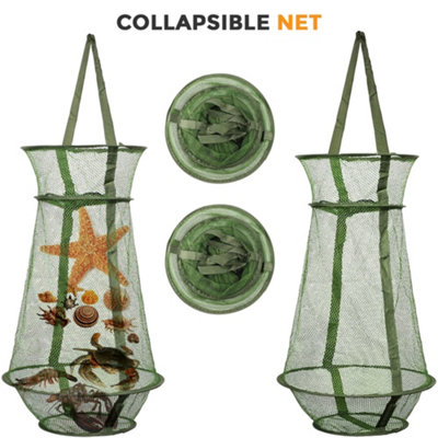 Crystals 2Pc Collapsible Fishing Mesh Traps Folding Fish, Crab & Crabbing Nets Basket