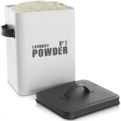 B&Q -  Enamel-Coated Metal Laundry Powder Storage Tin  Airtight Lid For Detergent & Pods