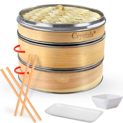 Crystals 8-Inch Organic Bamboo Dim Sum Steamer Includes 2 Plates & 2 Pairs Of Chopsticks from B&Q