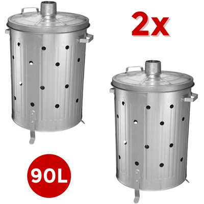 Crystals 2 X 90L Galvanized Incinerator Paper Leaf Wood Waste Burner Garden Rubbish Fire Bin from B&Q