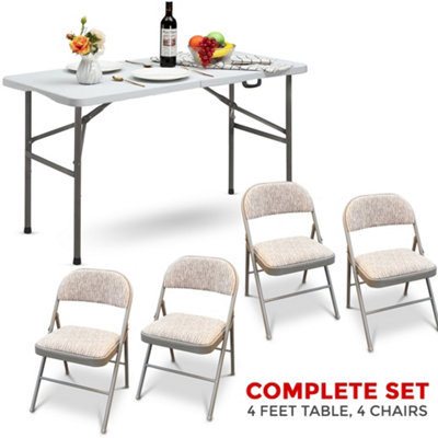 B&Q -  4Ft Catering Camping Heavy Duty Folding Trestle Table With 4 Chairs Picnic Bbq Party