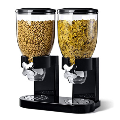 Crystals Black Double Cereal Dispenser Machine Dry Food Pasta Storage Container