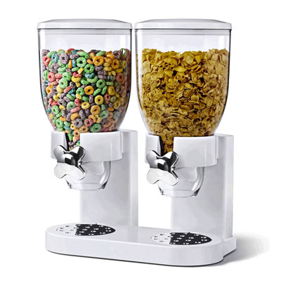 B&Q -  Double Cereal Dispenser Machine Dry Food Pasta Storage Container White