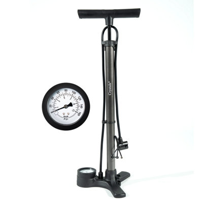 Crystals Cycling Mountain Bike Foot Floor Pump Gauge & 160 Psi Fits Presta Schrader from B&Q