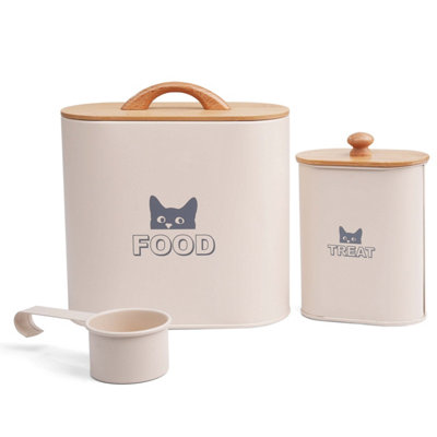Crystals Cat Food Storage Container With Scoop Dry Food Tin Retro Vintage Wooden Lid from B&Q