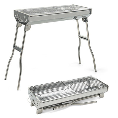 B&Q -  Folding Bbq Charcoal Barbecue Grill Steel Stainless Garden Picnic Camping Stove