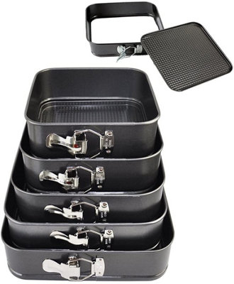 B&Q -  5Pc Square Non-Stick Cake Tin Baking Set 5 Tier Wedding Bake Trays