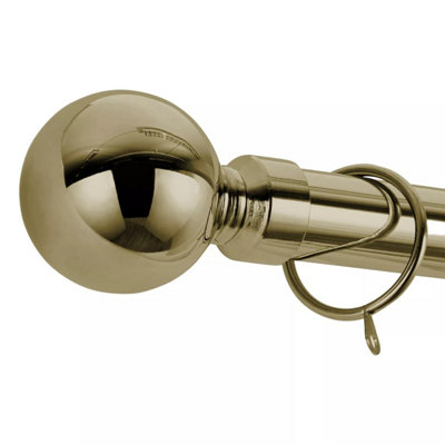 B&Q -  Metal Curtain Pole 28mm- Plain Ball Finials With Extendable Strong & Durable Rod Antique Brass 120-210 Cm,48''- 84''