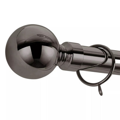 B&Q -  Plain Metal Curtain Pole- (120-210 Cm48''- 84'') Extendable Durable Rod Ball Finials 60 mm Black Nickel Finish