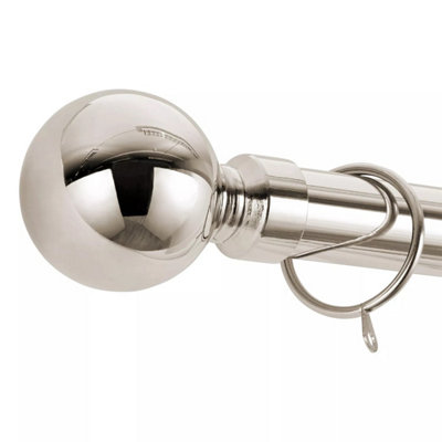 B&Q -  Plain Metal Curtain Pole- (120-210 Cm48''- 84'') Extendable Durable Rod Ball Finials 60 mm Brushed Silver Finish
