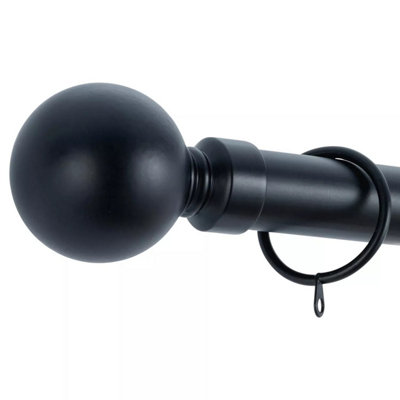 B&Q -  Plain Metal Curtain Pole- (120-210 Cm48''- 84'') Extendable Durable Rod Ball Finials 60 mm Matte Black Finish
