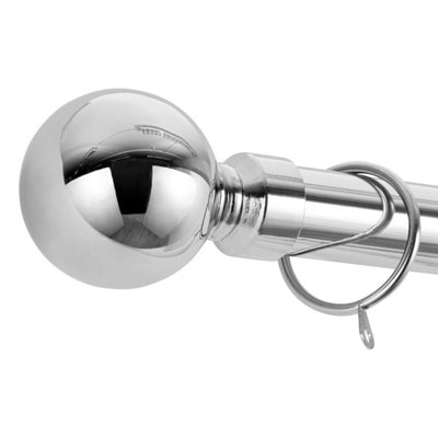 B&Q -  Plain Metal Curtain Pole- (120-210 Cm48''- 84'') Extendable Durable Rod Ball Finials 60 mm Chrome Finish