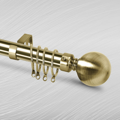 Bedlooms Metal Curtain Pole 28mm- Plain Ball Finials With Extendable Strong & Durable Rod Antique Brass 160-300 Cm,63''-118'' from B&Q
