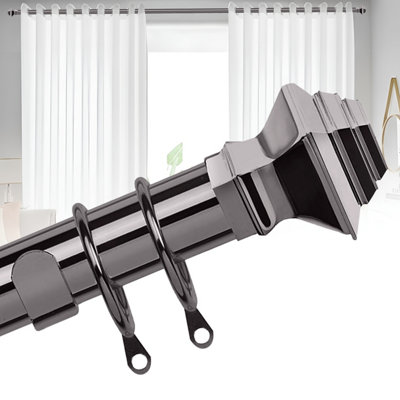 Bedlooms Metal Curtain Pole 28mm- Lamp Square Finials Strong Extendable Durable Rod Black Nickel 160-300 Cm63''- 118'' from B&Q
