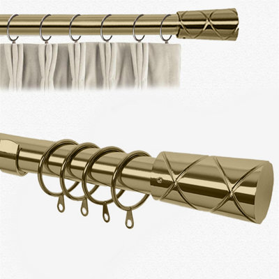B&Q -  Metal Curtain Pole- (120-210 Cm48''- 84'') Extendable Durable Rod Cylinder Finials Antique Brass Finish