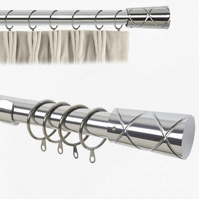 B&Q -  Metal Curtain Pole- (120-210 Cm48''- 84'') Extendable Durable Rod Cylinder Finials Chrome Finish
