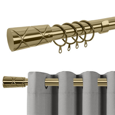 Bedlooms Metal Curtain Pole 28 mm- Cylinder Finials With Durable Extendable Rod Antique Brass 160-300 Cm63''-118'' from B&Q