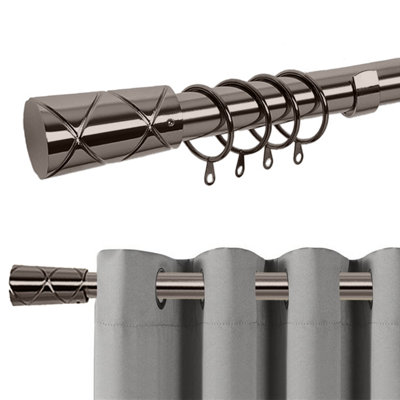 Bedlooms Metal Curtain Pole 28 mm- Cylinder Finials With Durable Extendable Rod Black Nickel 160-300 Cm63''-118'' from B&Q
