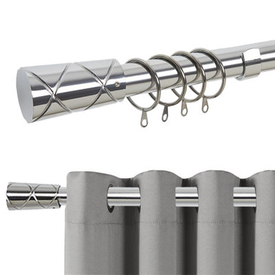 Bedlooms Metal Curtain Pole 28 mm- Cylinder Finials With Durable Extendable Rod Chrome 160-300 Cm63''-118'' from B&Q