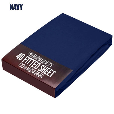 Bedlooms Single Fitted Sheet 40Cm Extra DeepSoft Microfiber Deep Pocket Elasticated Bed Fitted Sheets Navy91X190 Cm