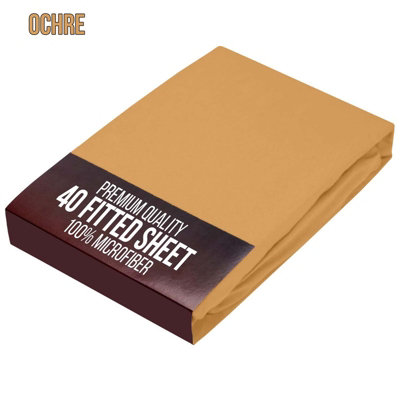 Bedlooms Double Fitted Sheet 40Cm Extra DeepSoft Microfiber Deep Pocket Elasticated Bed Fitted Sheets Ochre137X190 Cm