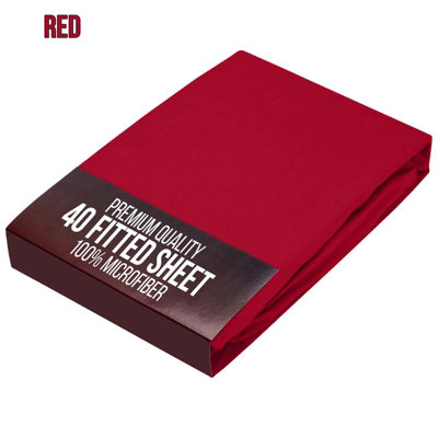 Bedlooms Single Fitted Sheet 40Cm Extra DeepSoft Microfiber Deep Pocket Elasticated Bed Fitted Sheets Red91X190 Cm