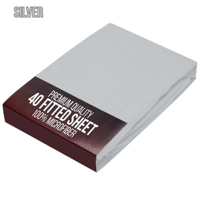 Bedlooms Double Fitted Sheet 40Cm Extra DeepSoft Microfiber Deep Pocket Elasticated Bed Fitted Sheets Silver137X190 Cm