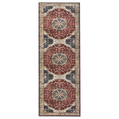 Bedlooms Whisper Cashmere Rug 80X300CmRed Floral PatternNon-SlipStain ResistantThick Soft Extra Large Runner from B&Q