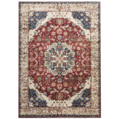Bedlooms Whisper Cashmere Rug 120X170CmRed Floral PatternNon-SlipStain ResistantThick Soft Standard Area Carpet from B&Q