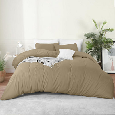 Bedlooms Beige Plain Dyed Duvet Cover SetBreathable & Anti-Allergic Bedding SetSingle 135X200Cm