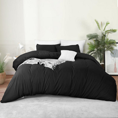 Bedlooms Black Cotton Duvet Cover SetBreathable & Anti-Allergic Bedding SetDouble 200X200Cm from B&Q