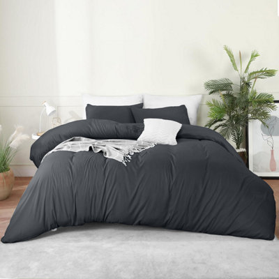 Bedlooms Charcoal Cotton Duvet Cover SetBreathable & Anti-Allergic Bedding PackDouble 200X200Cm from B&Q