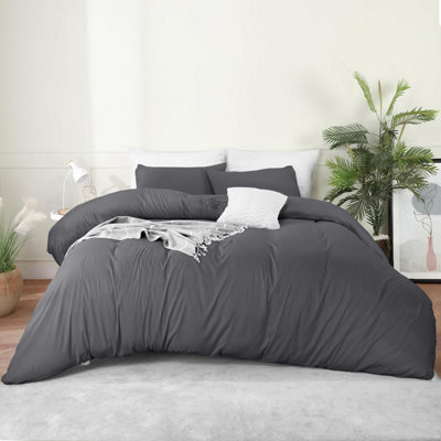 Bedlooms Grey Cotton Duvet Cover SetBreathable & Anti-Allergic Bedding PackSingle 135X200Cm from B&Q