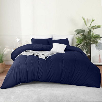 Bedlooms Navy Cotton Duvet Cover SetBreathable & Anti-Allergic Bedding PackSingle 135X200Cm from B&Q