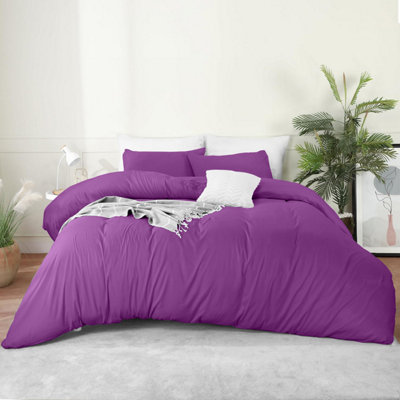 Bedlooms Purple Cotton Duvet Cover SetBreathable & Anti-Allergic Bedding PackDouble 200X200Cm from B&Q