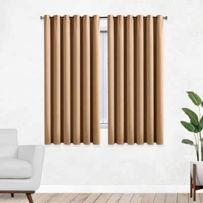 Bedlooms Beige Thermal Insulated Blackout Window Eyelet Curtain (Pair) 46 X 54 Inches With Tie Backs Two from B&Q