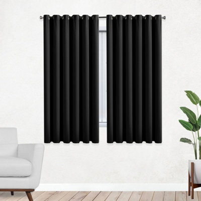 Bedlooms Black Thermal Insulated Blackout Window Eyelet Curtain (Pair) 46 X 54 Inches With Tie Backs Two from B&Q