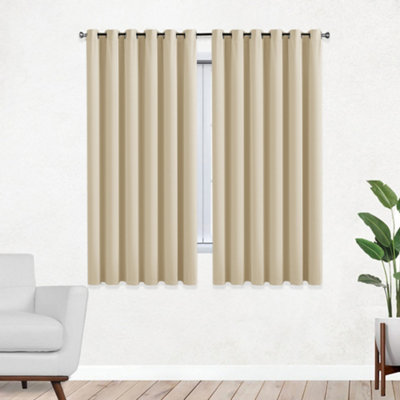 Bedlooms Cream Thermal Insulated Blackout Window Eyelet Curtain (Pair) 46 X 54 Inches With Tie Backs Two from B&Q