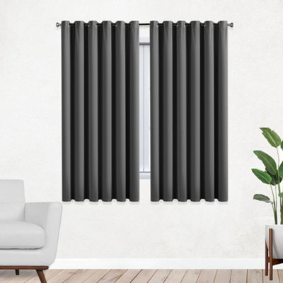 Bedlooms Dark Grey Thermal Insulated Blackout Window Eyelet Curtain (Pair) 46 X 54 Inches With Tie Backs Two from B&Q