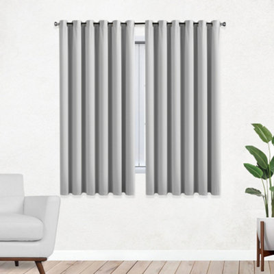 Bedlooms Light Grey Thermal Insulated Blackout Window Eyelet Curtain (Pair) 46 X 54 Inches With Tie Backs Two from B&Q