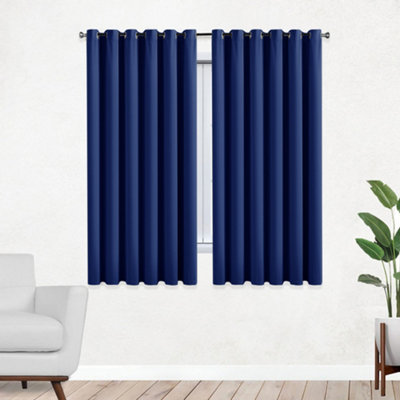 Bedlooms Navy Thermal Insulated Blackout Window Eyelet Curtain (Pair) 46 X 54 Inches With Tie Backs Two from B&Q