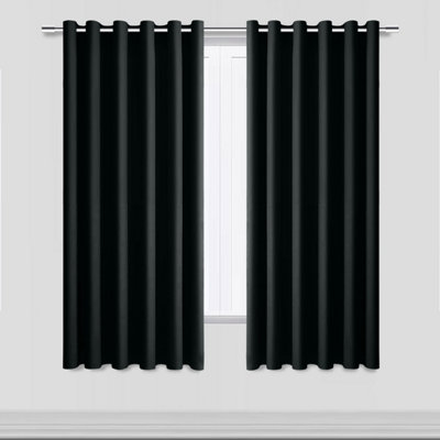Bedlooms Black Thermal Insulated Blackout Window Eyelet Curtain (Pair) 66 X 54 Inches With Tie Backs Two from B&Q