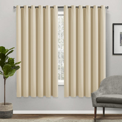 Bedlooms Cream Thermal Insulated Blackout Window Eyelet Curtain (Pair) 66 X 54 Inches With Tie Backs Two from B&Q