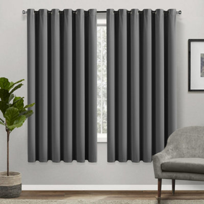 Bedlooms Dark Grey Thermal Insulated Blackout Window Eyelet Curtain (Pair) 66 X 54 Inches With Tie Backs Two from B&Q