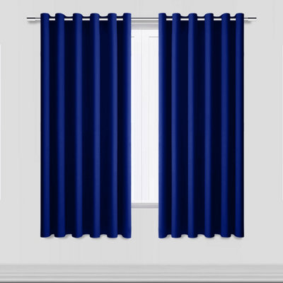 Bedlooms Navy Thermal Insulated Blackout Window Eyelet Curtain (Pair) 66 X 54 Inches With Tie Backs Two from B&Q