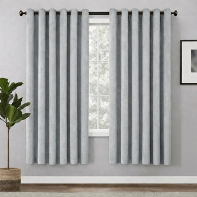 Bedlooms Silver Linen Curtain 100% Blackout Thermal Insulated Eyelet Curtain (Pair) 66 X 54 Inches With Tie Back Two from B&Q