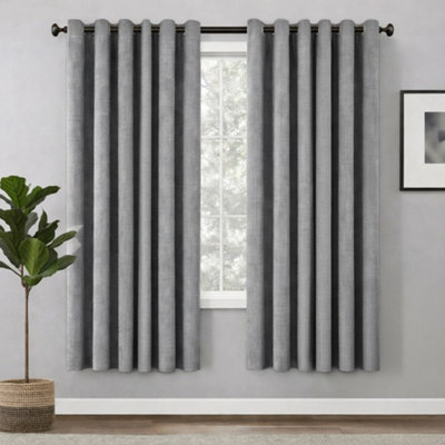 Bedlooms Charcoal Linen Curtain 100% Blackout Thermal Insulated Eyelet Curtain (Pair) 66 X 54 Inches With Tie Back Two from B&Q