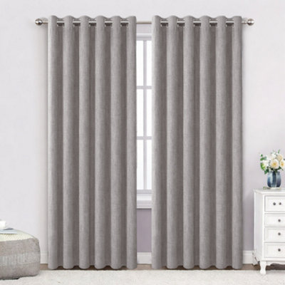 Bedlooms Mocha Linen Curtain 100% Blackout Thermal Insulated Eyelet Curtain (Pair) 66 X 72 Inches With Tie Back Two from B&Q