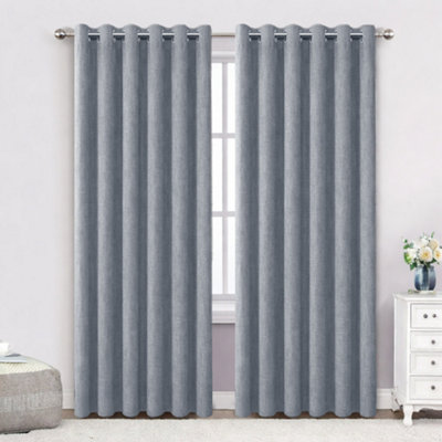 Bedlooms Grey Linen Curtain 100% Blackout Thermal Insulated Eyelet Curtain (Pair) 66 X 72 Inches With Tie Back Two from B&Q